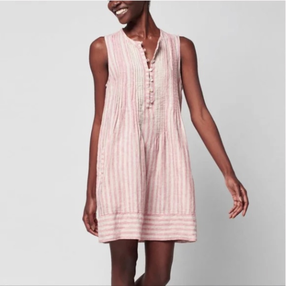 Faherty Dresses & Skirts - FAHERTY WOMENS ISHA LINEN SLEEVELESS MINI DRESS PINTUCK STRIPE PINK WHITE MEDIUM
